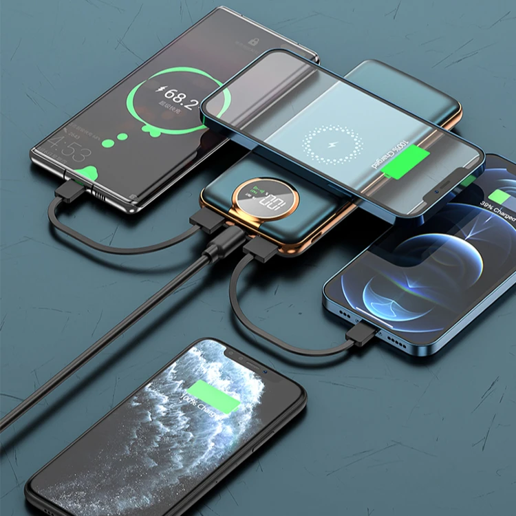 Amazon Top Seller Super Fast Charge 22.5W Power Banks Two-wire Wireless Charging USB Output Power Bank 10000mah For Smartphone