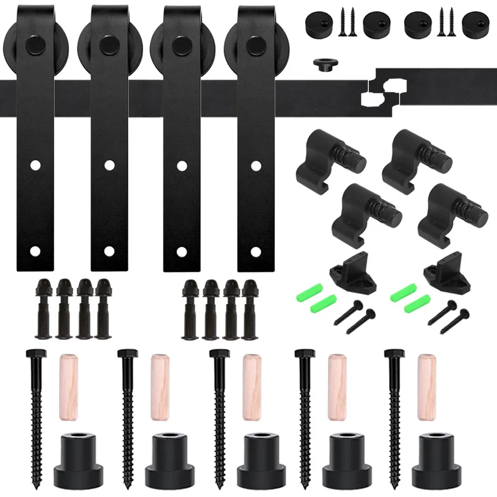 WEKIS 6.6FT Sliding Barn Door Hardware Kit Heavy Duty Easy To Install Fit Double Door Panel Basic Style Hangers Black