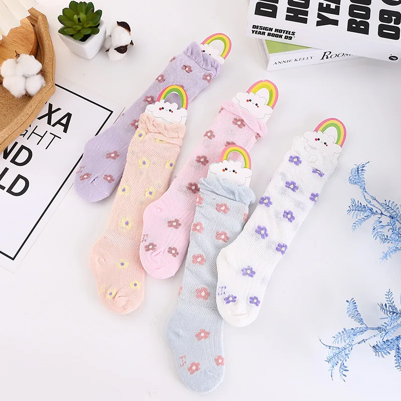 wholesale newborn toddler flower pattern soft cotton Ruffled Infant Tube Long Socks 0-6 months