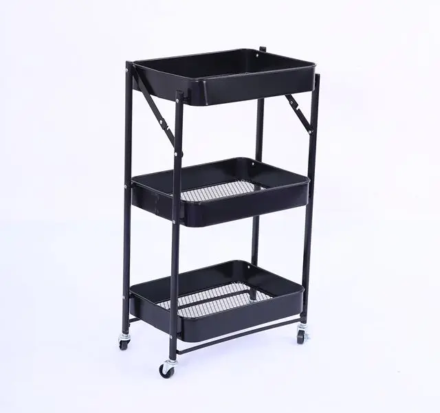 2021 design 3 Tier Kitchen Mesh Wire Utility Rolling Cart  Storage Cart Metal Wire Basket Trolley