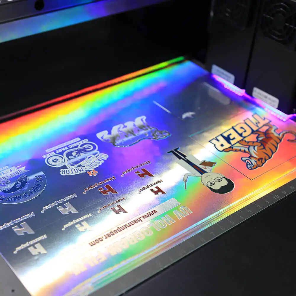 hanrun High quality Hologram UV Laser Film printing uv dtf sticker cold transfer AB pet film