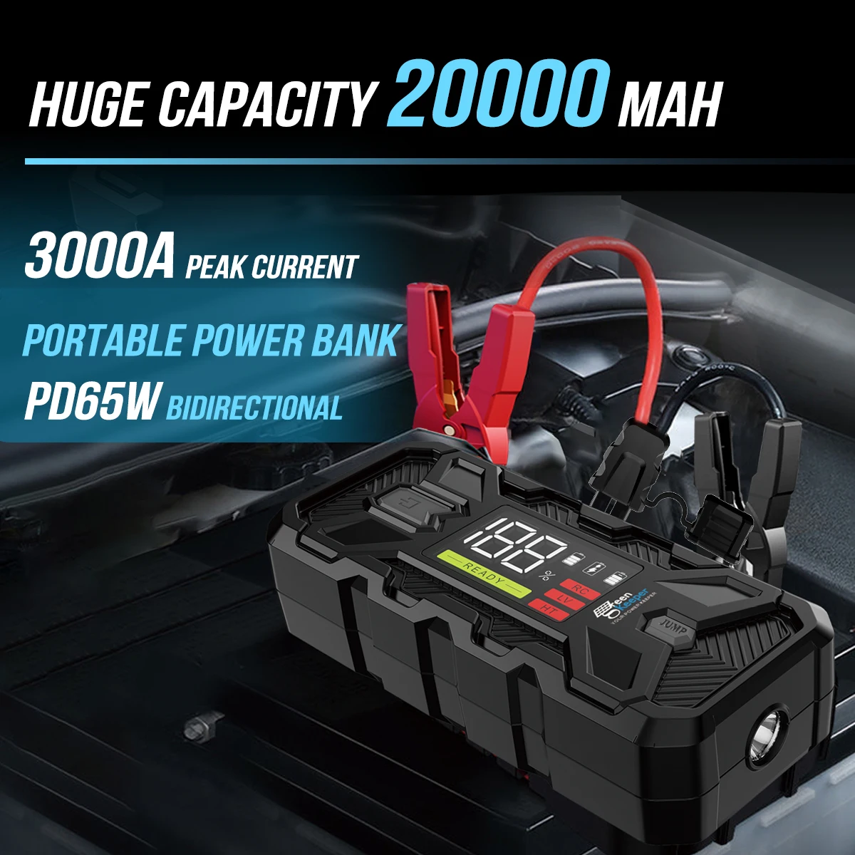 Super Capacitor Portable Car Jump Starter Auto Battery Boost UltraSafe 12V 3000A Lithium Jump Starter For Vehicles Car