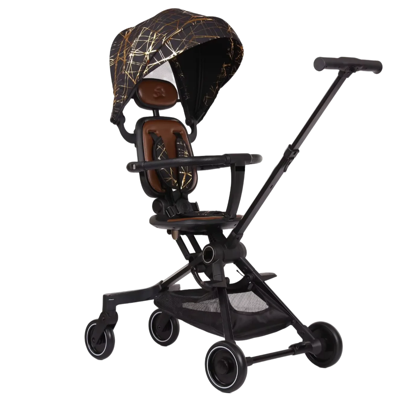 Adjustable Handle Lightweight Portable Rattan Pram Buggy Foldable 2-in-1 Alloy Frame for 3-Year-Olds
