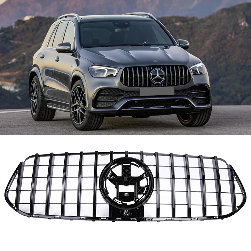 Front Bumper Panamericana GT Grille Sport Style For Mercedes Benz GLE Class W167 300d 350 450 2020 2021 2022 Black Silver