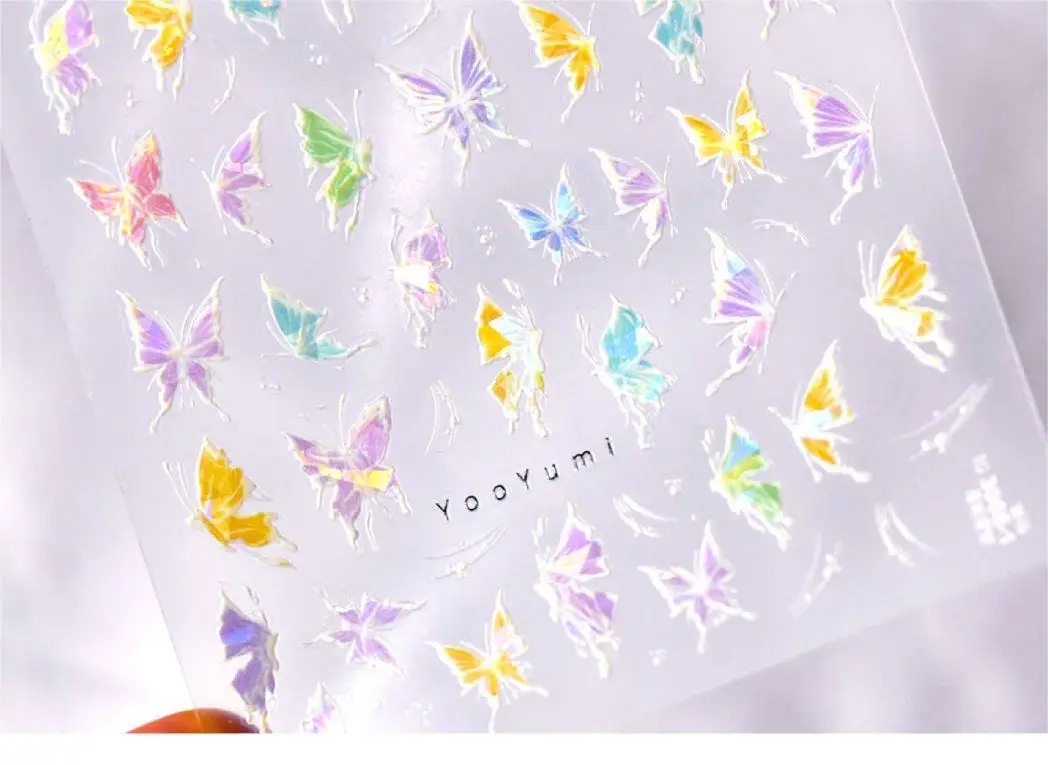 New 2023 Summer 3 designs full nail stickers Stamping 5D Colorful Relief butterfly Nail sticker