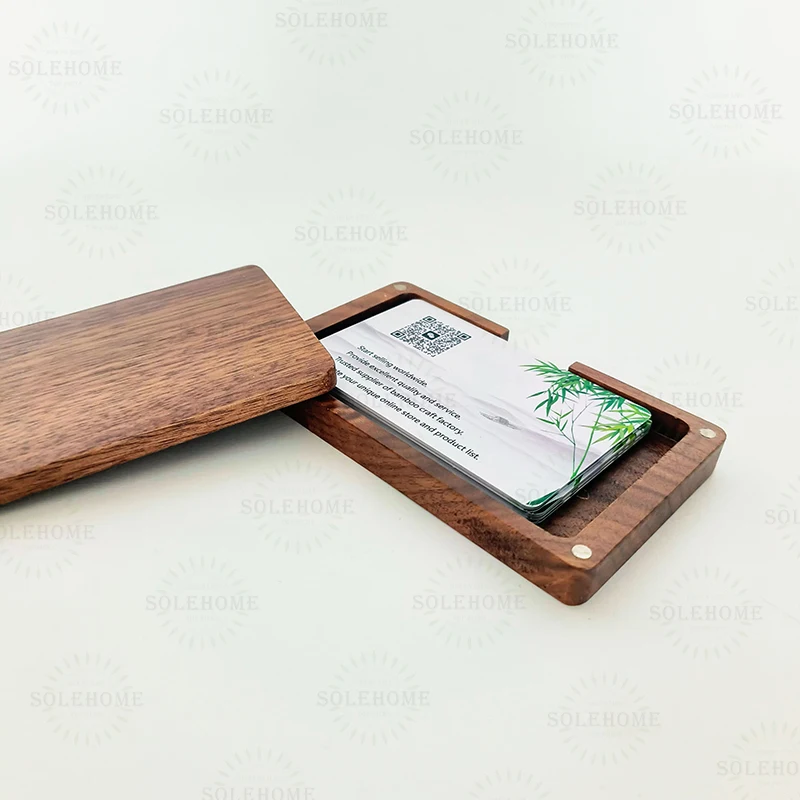 Walnut Wood Business Card Holder Magnetic Lid Storage Box for Index Card Organizer