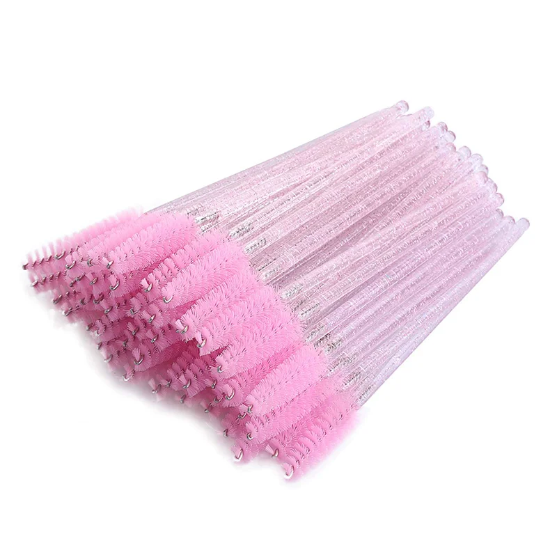 iconsign brush Disposable bulk colorful lash lift brush crystal handle 50 pack mascara wands Pink Glitter Lash Brush with OEM