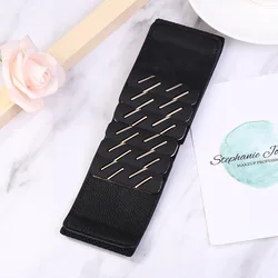 Luxury Ladies Elastic Corset Wide Belts For Women Metal Vintage Buckle Pu Leather Waist Belt