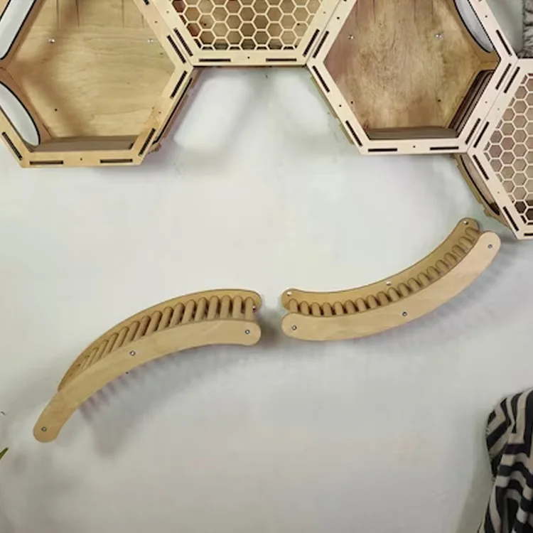 Wooden cat furniture pet toys wall mounted cat trees scratcher climbing ladder wood stairs