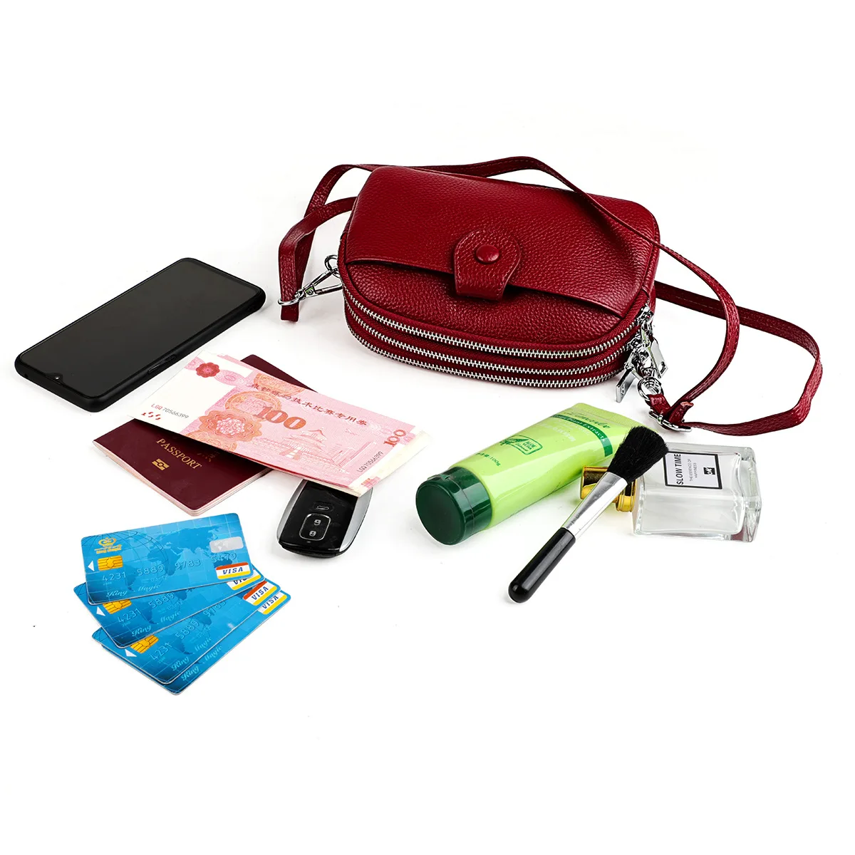High Quality Luxury Fashion Messenger Bag a Layer of Leather Wallet Women Purses and Handbags