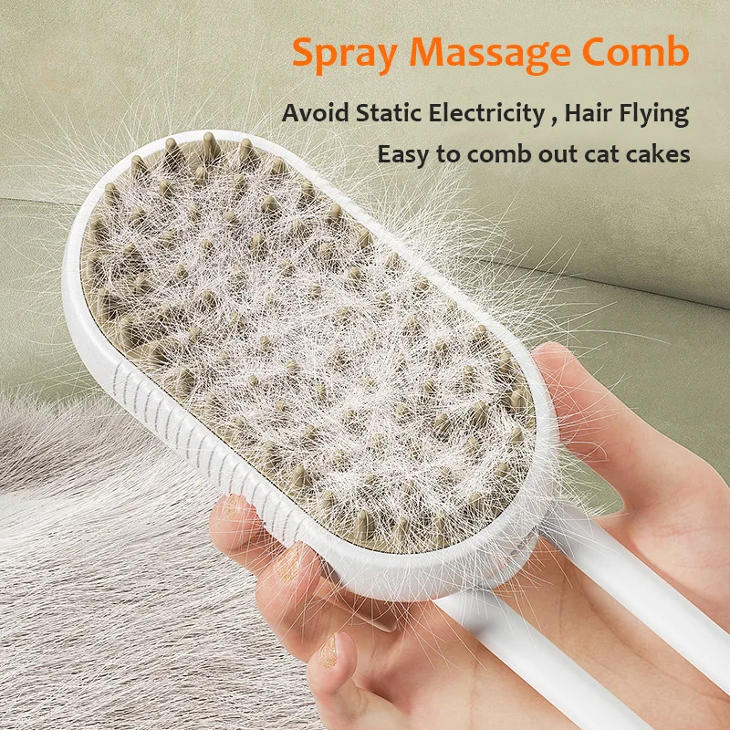 Dog Cat Steamy Brush 3 In 1 Pet Hair Removal Cleaning Massage Brush Dog Cat Steam Spray Grooming Brush Pet Steam Comb