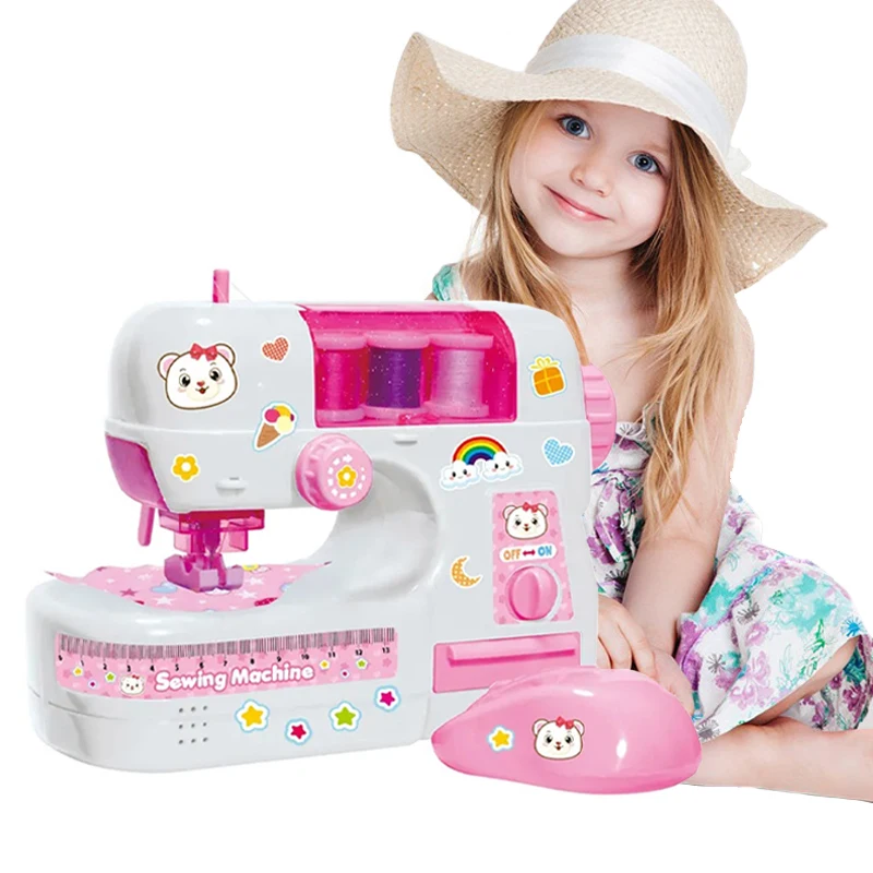 Children Mini Sewing Machine Toy Plastic Toy Sewing Machine Play House Set Electric Sewing Toy for Kids