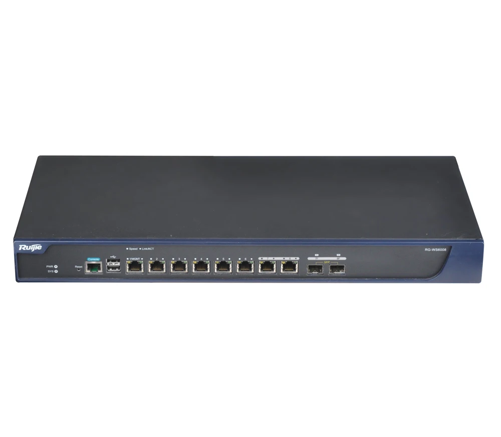 Ruijie RG-WS6008 AP controller with 8 Gigabit electrical ports, 2 SFP multiplexed ports. Support 32 licenses by choice,