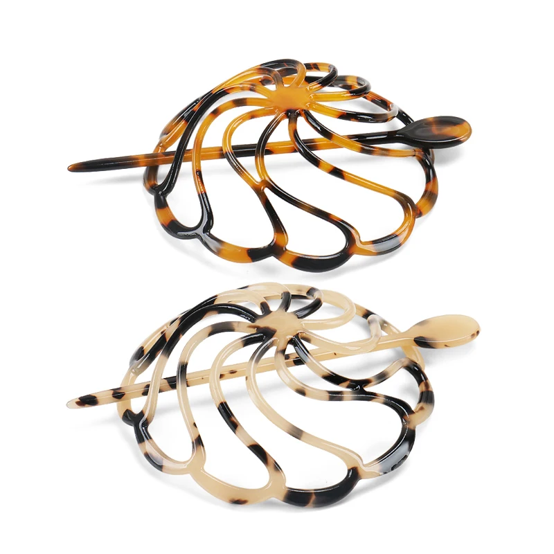 Chinese Style Women Hair Accessories Classic Tortoiseshell Color Acetate Hair Clip Cover and Stick for Coiling Hair