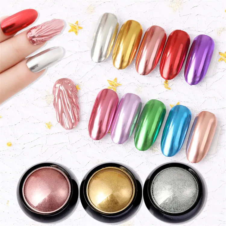 Chrome Nail Powder Metallic Mirror Effect Holographic Aurora Chameleon Pigment 1g/Jar for Nail Art Gel Polish