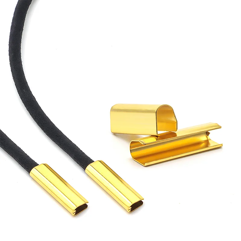 Custom Logo Metal Crimp for Flat Laces Lanyard Clip Cord End Tip aglets Metal Cord Ending Clips