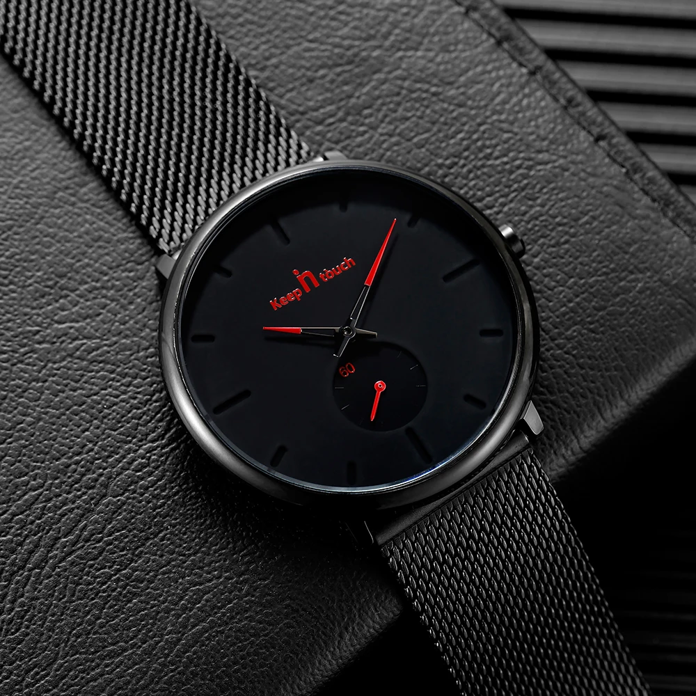 Fashion men minimalism watches shark mesh strap ultra thin man wrist watch