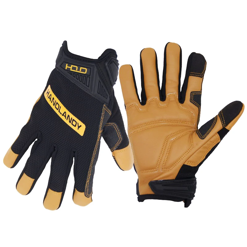 PRI Safety Assemble Tool Touch Screen Industrial Construction Goatskin Leather Work Hand Gloves Mechanic