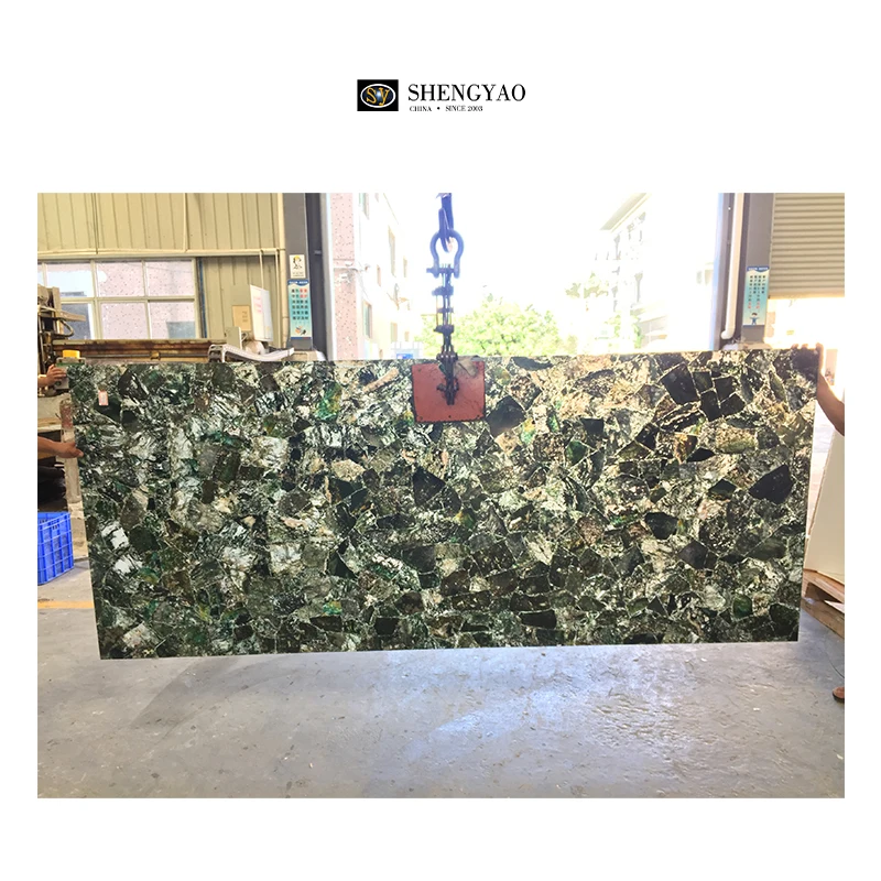 Factory Price Custom Natural Green Translucent Stone Gemstone Backlit Moss Agate Wall Panels