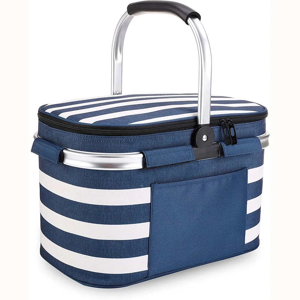 Insulated Picnic Basket 4 people Folding Leakproof Collapsible Market Basket Stylish Picnic Tote Basket for Camping Travel
