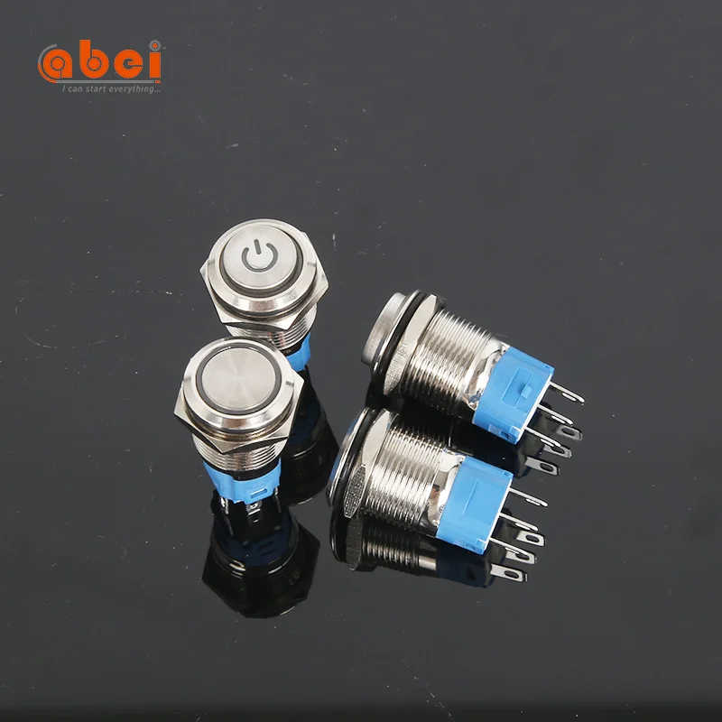 Светодиодный самоблокирующийся кнопочный переключатель с подсветкой, 16 мм, мгновенный металлический, красный, зеленый, 12 В, 110 В