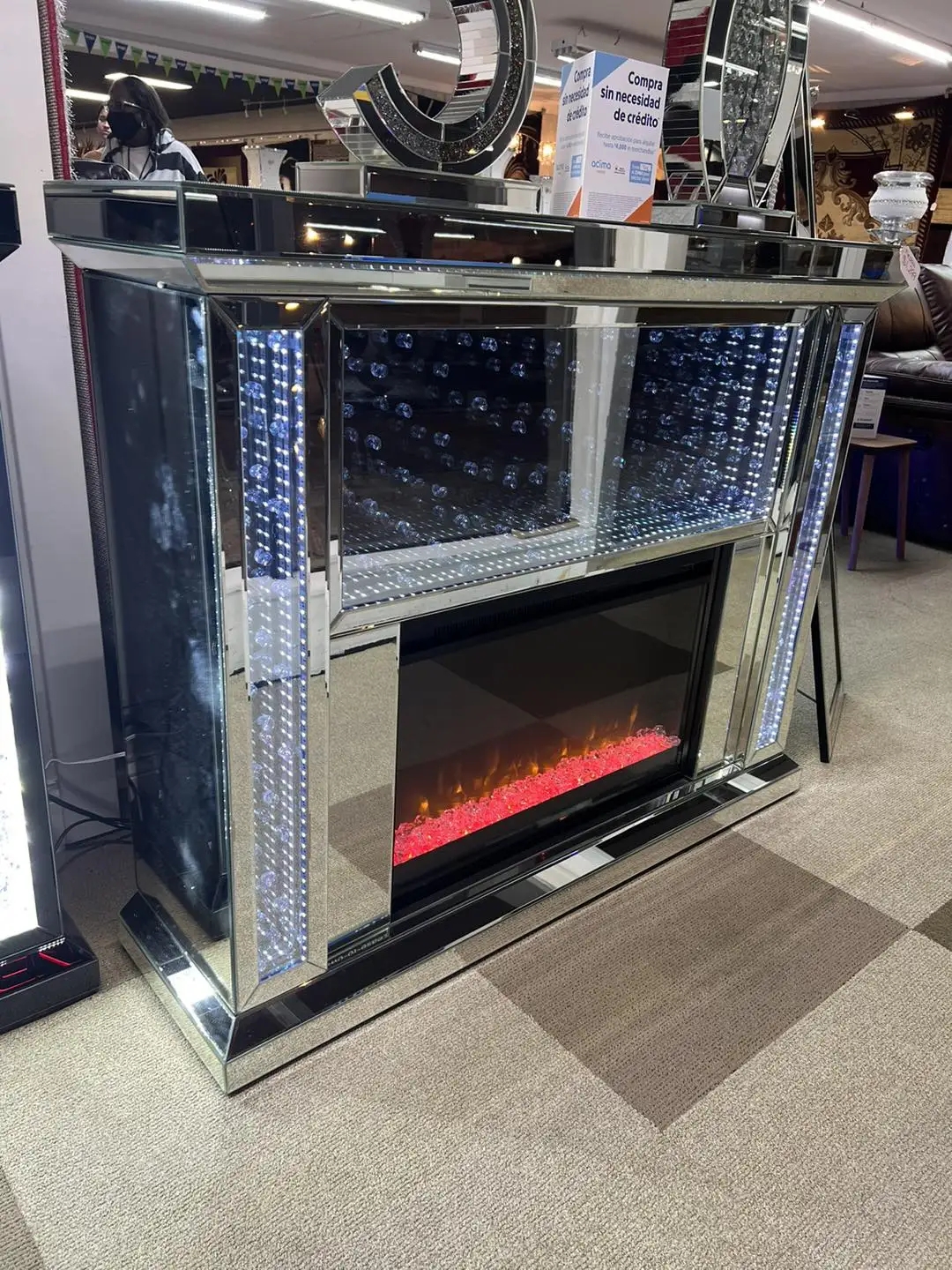 living room furniture TV stand for 75 inches electric fireplace stove heater with remote mirrored electric fireplace