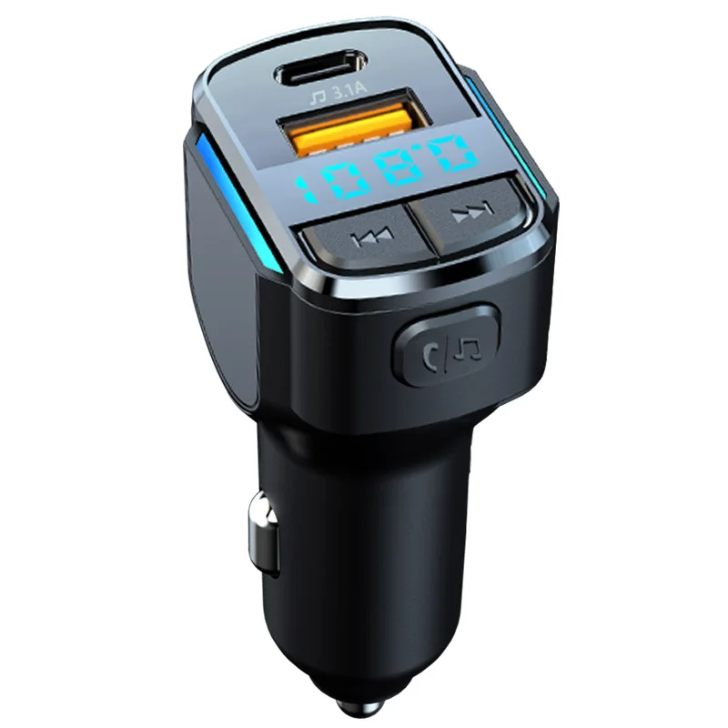 Blue Light Usb Type C Fast Charging Wireless Handsfree Bt Car Kit Fm Transmitter Usb C Car Mp3 Player