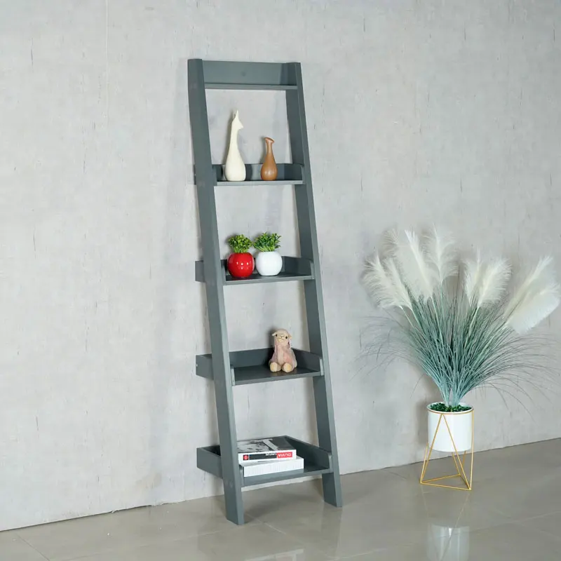 Modern movable wooden book shelf Home Wooden Bookcase Ladder Book Shelf