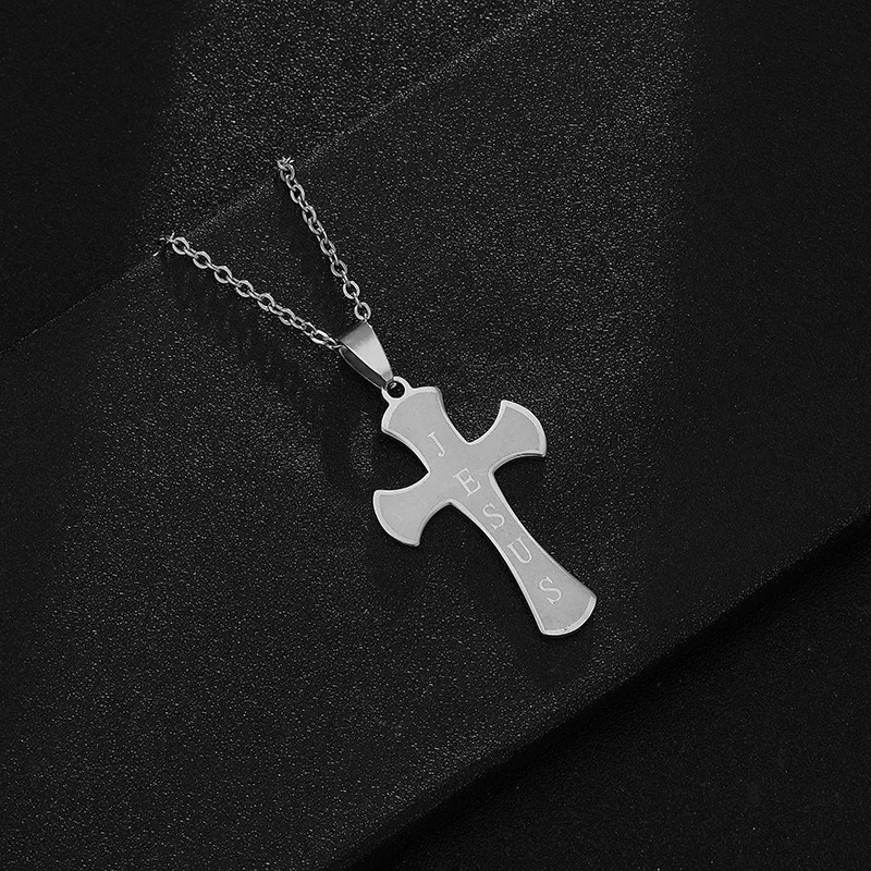 Christian Jesus Engraved 18K Gold Plated Stainless Steel Cross Pendant Charm Faith Based Necklaces Fashion Jewelry Wholesale