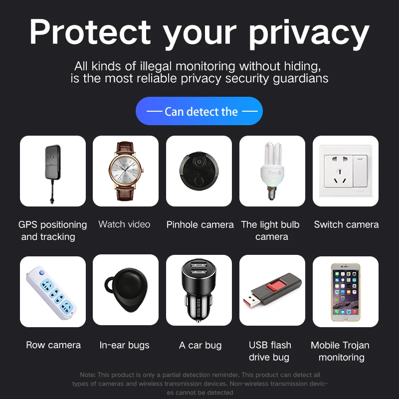 T1 Portable Hidden Camera Detector Multi-Function Anti-Monitoring Anti-Spy Gps Signal Finder Locator Blocker Bug Detector