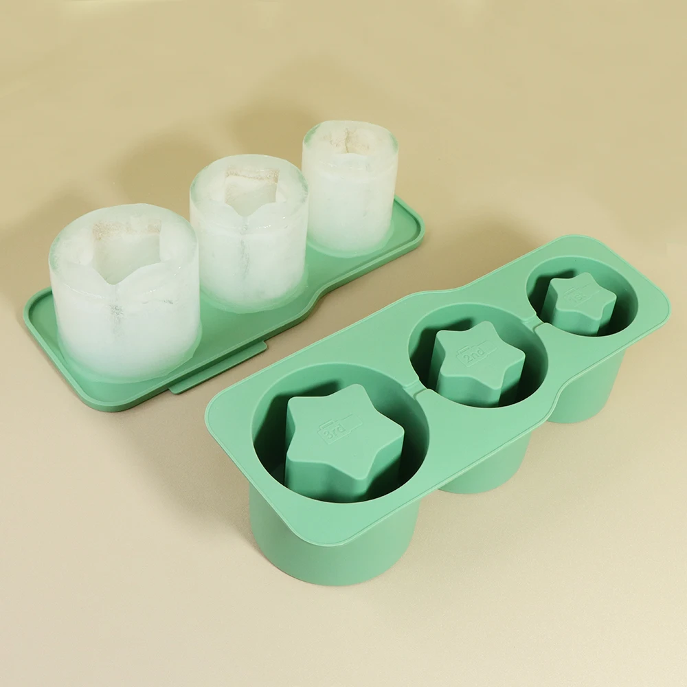 Early Riser Silicone Ice Cube Tray 3 Hollow Cylinder Ice Mold For 20-40oz Tumbler Cup Accessories With Lid & Bin