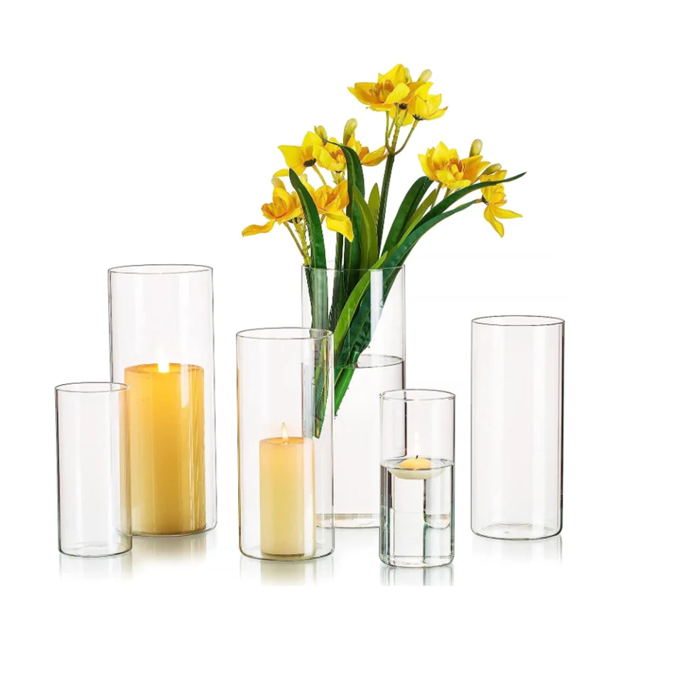 custom made different size transparent cylinder table decoration modern clear tall wedding centerpiece glass plant flower vase