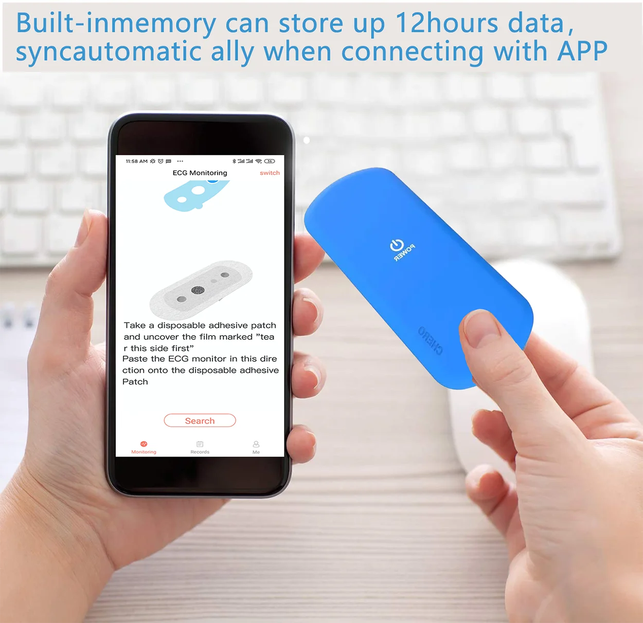 24hr smarteatch reusable electrocardiograph bluetooth ecg monitor portable ecg