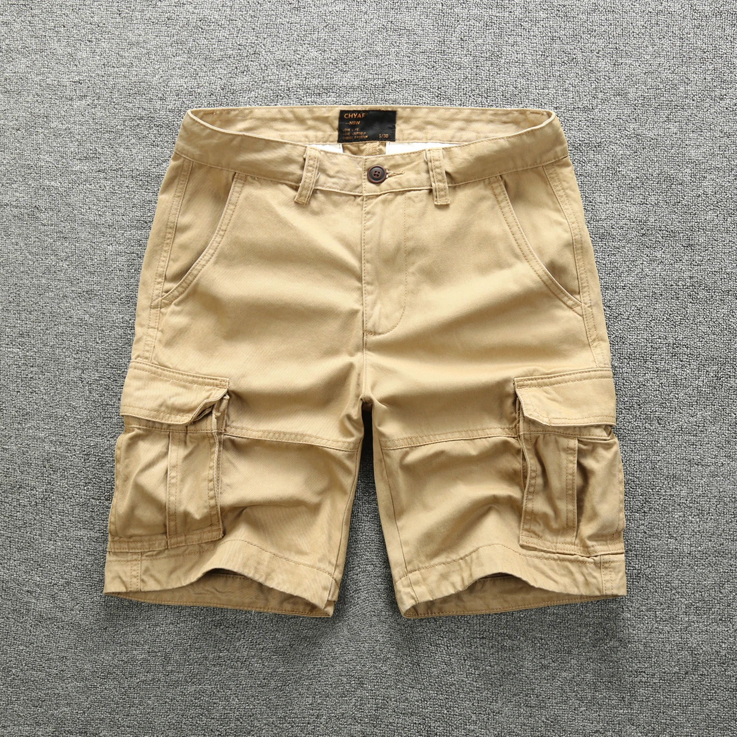 Summer Long Length Men Knee Pocket Casual Cotton Elastic Waist Bermudas Casual Style Capri Cargo Shorts