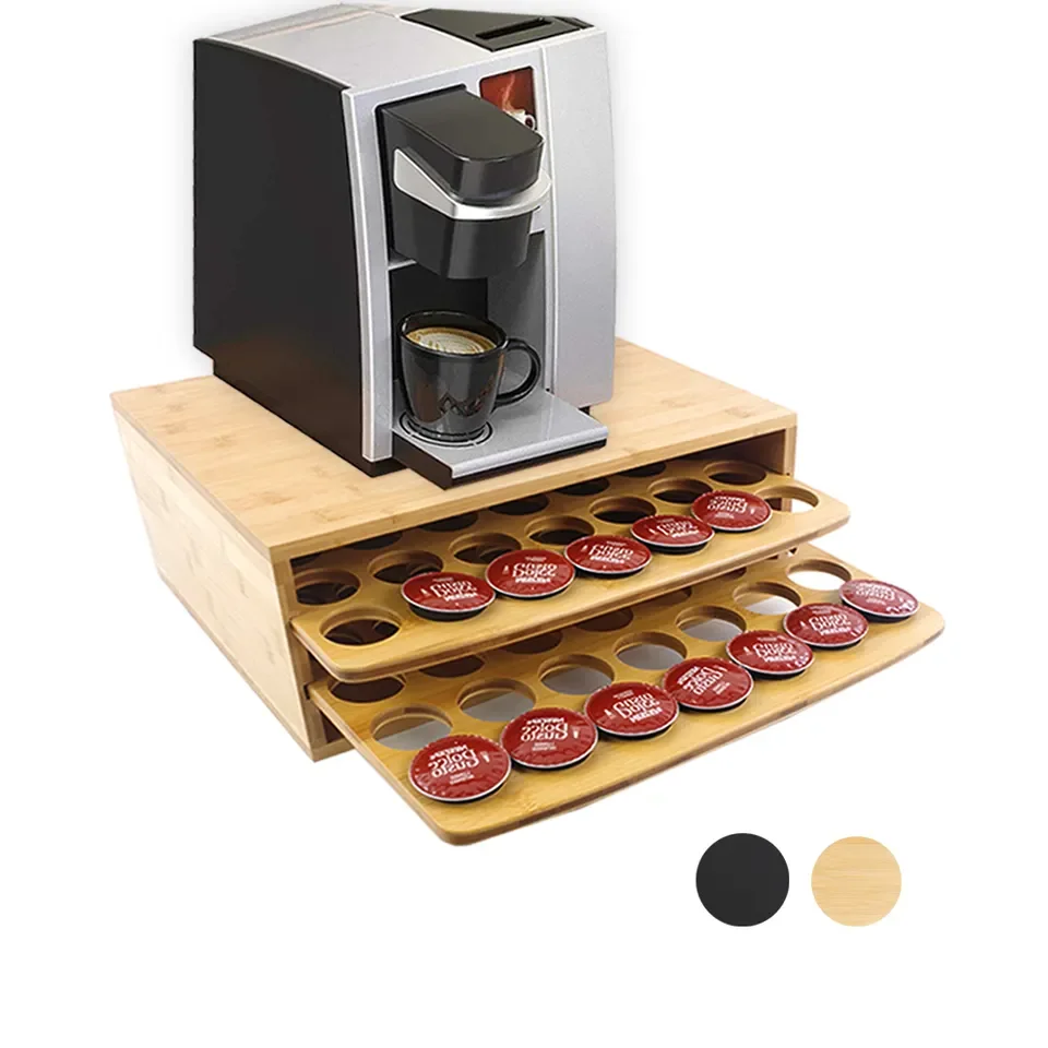 Bamboo Coffee Pod Storage Holder Organizer with Drawer for Keurig K-Cup Pods