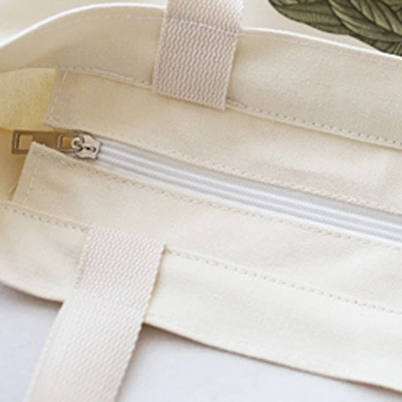 Wholesale flower printing women tote bags shoulder custom zipper canvas bag