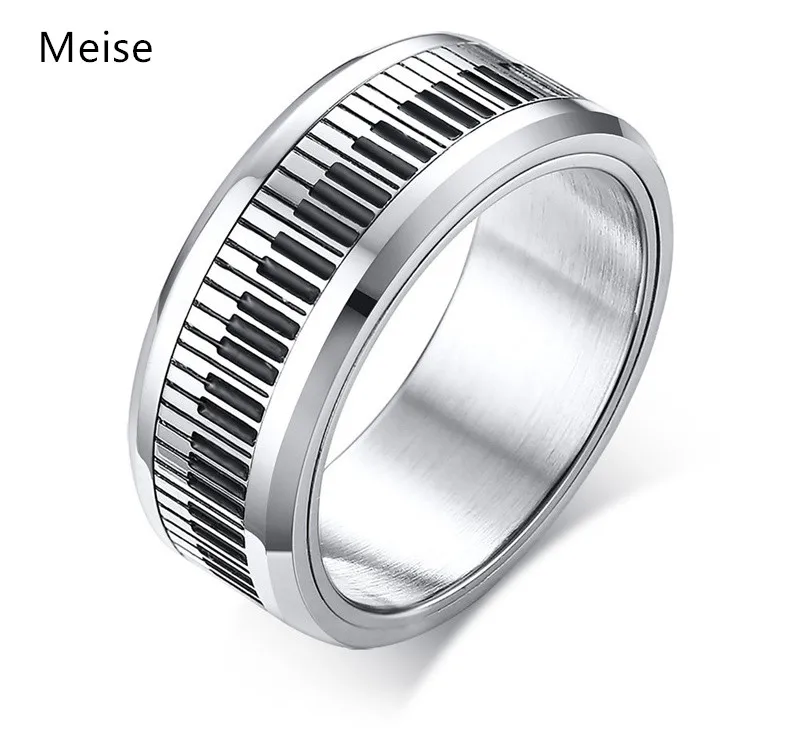 Yiwu Meise ZZ149 Stainless Steel Two Tone Piano Keyboard Music Spinner Weding Anniversary Ring
