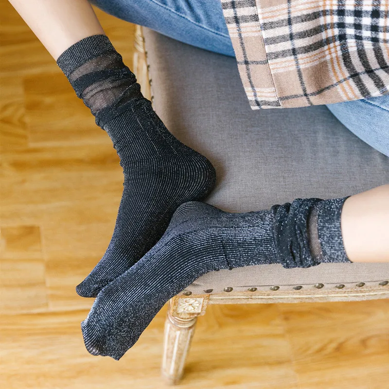 Fashion design loose socks woman shining bling bling stockings funky glitter socks for women