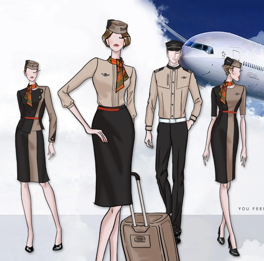 OEM Stewardess Costume Supplier Custom 2023 Airline Women Men Flight Attendant Uniforms Sets