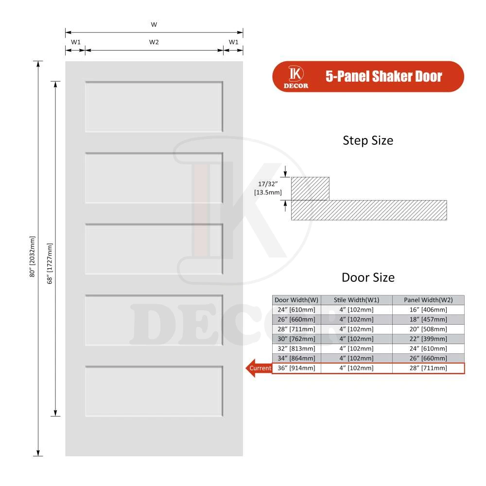 18 in x 80 in Shaker 5-Panel Solid Core Primed MDF Prehung Interior Door with Lock and Frames