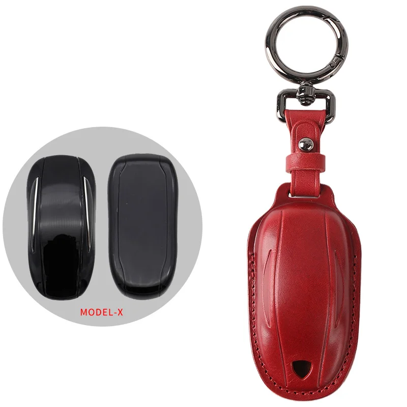 Genuine Leather Car Remote Key Bag Case Cover Shell For tesla Accessories