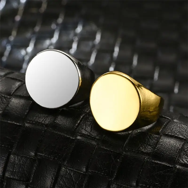 Gold Square Stainless Steel Men Signet Ring Compass Ring  Titanium Silver 316L Stainless Steel Rings