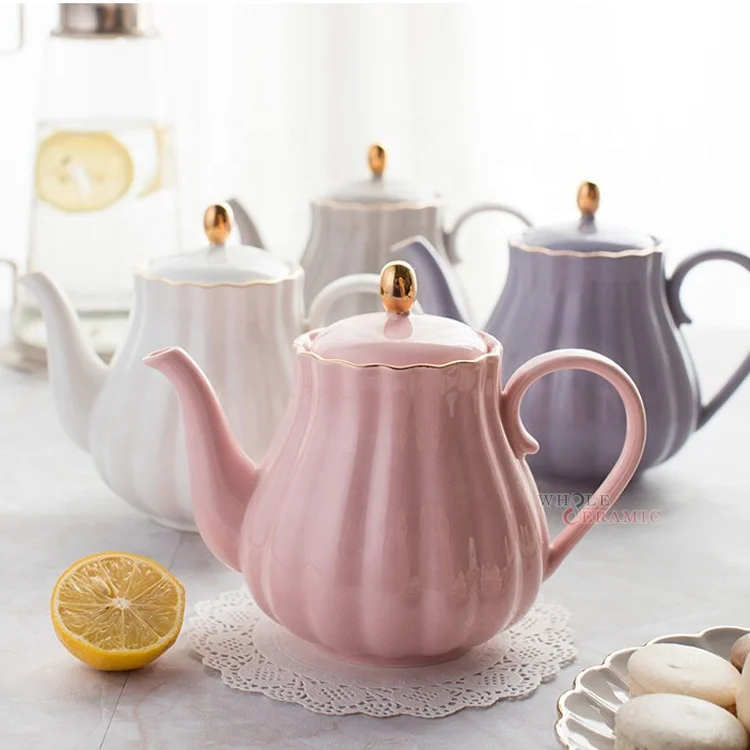 Good Quality Creative Candy-Colored Gold Rim Ceramic Coffee Set Mug Cup Saucer Pot Milk Jug Sugar Bowl Tea Set