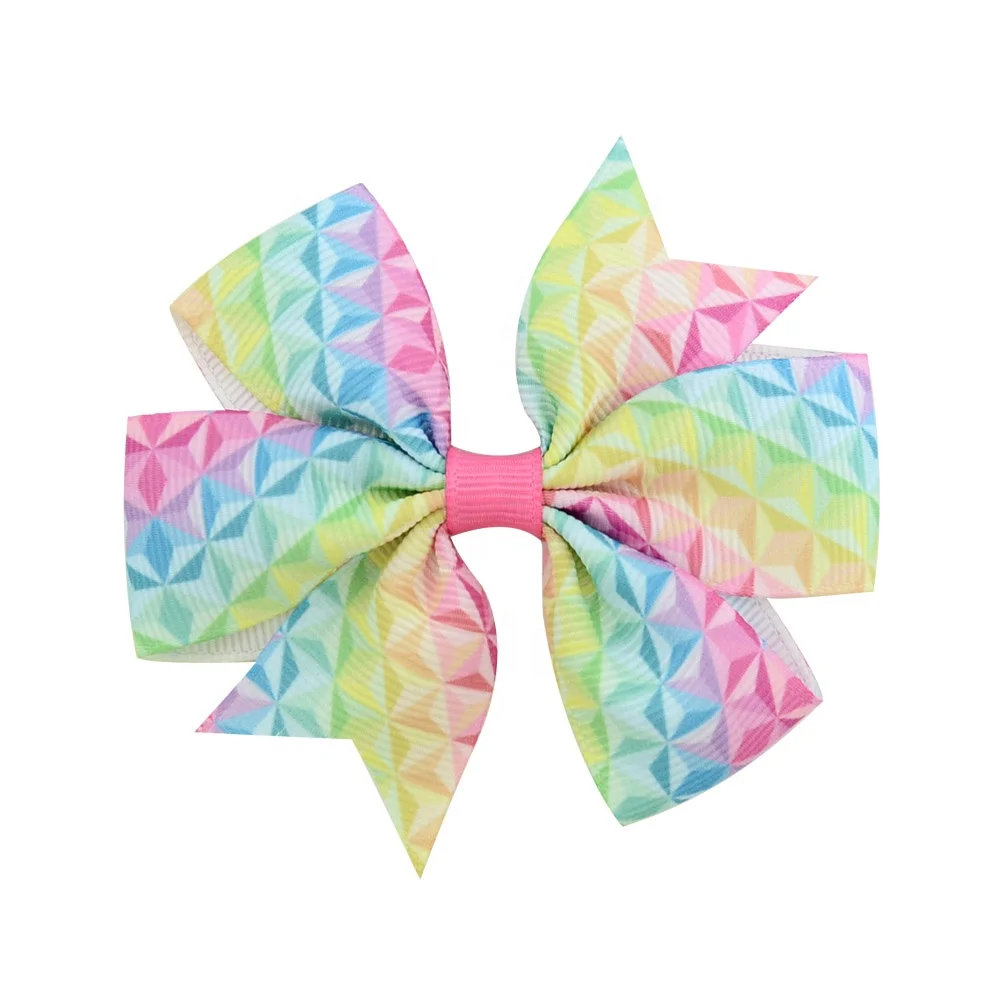 E-Magic Fashion Custom handmade Pinwheel grosgrain ribbon Hair bow with alligator clips for girls hair accessory