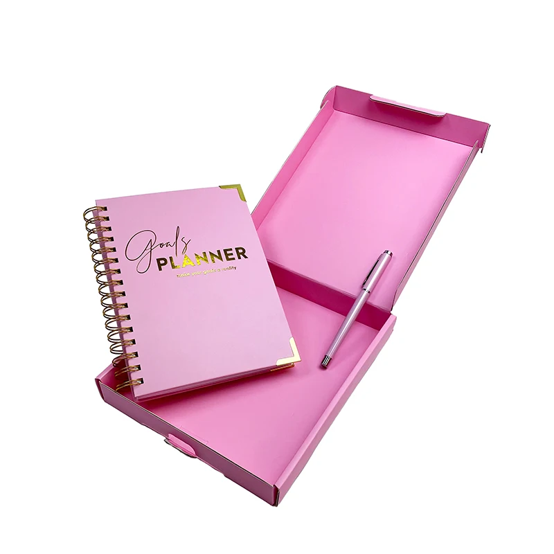 Best Seller Customized Pink Spiral Goals Planner With Gift Box A5 2025 Planner Diary Journal Agenda Notebook