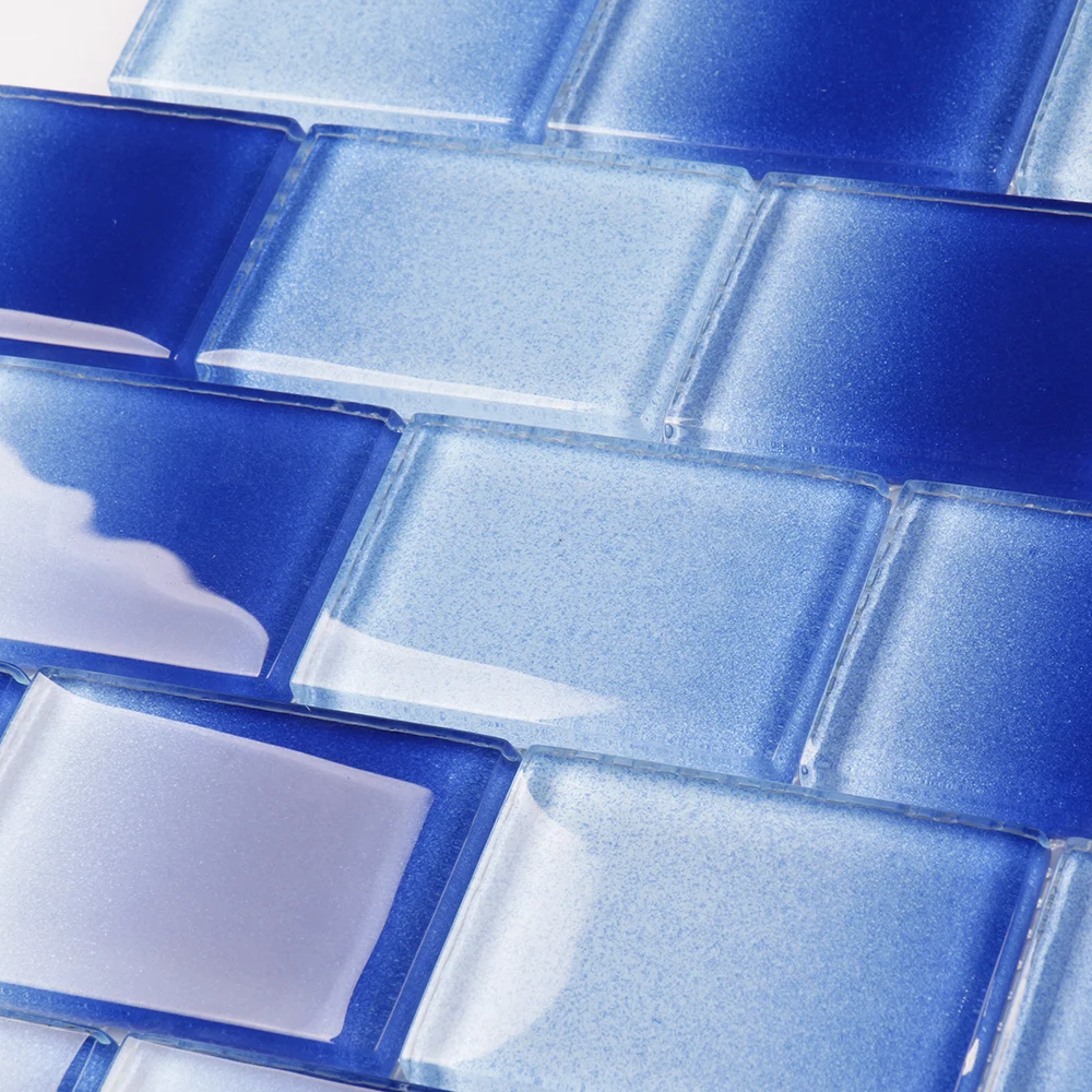 Foshan manufacturer gradient dark blue crystal glass mosaic tile for pool outdoor
