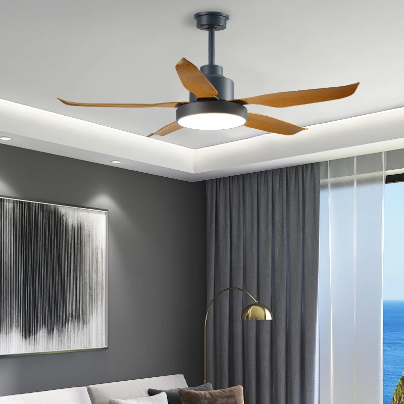 52inch Ceiling Fan Lamp 5 Blade Modern DC Quiet Electric Decorative Indoor Remote Control Wood Grain Ceiling Fan with Light