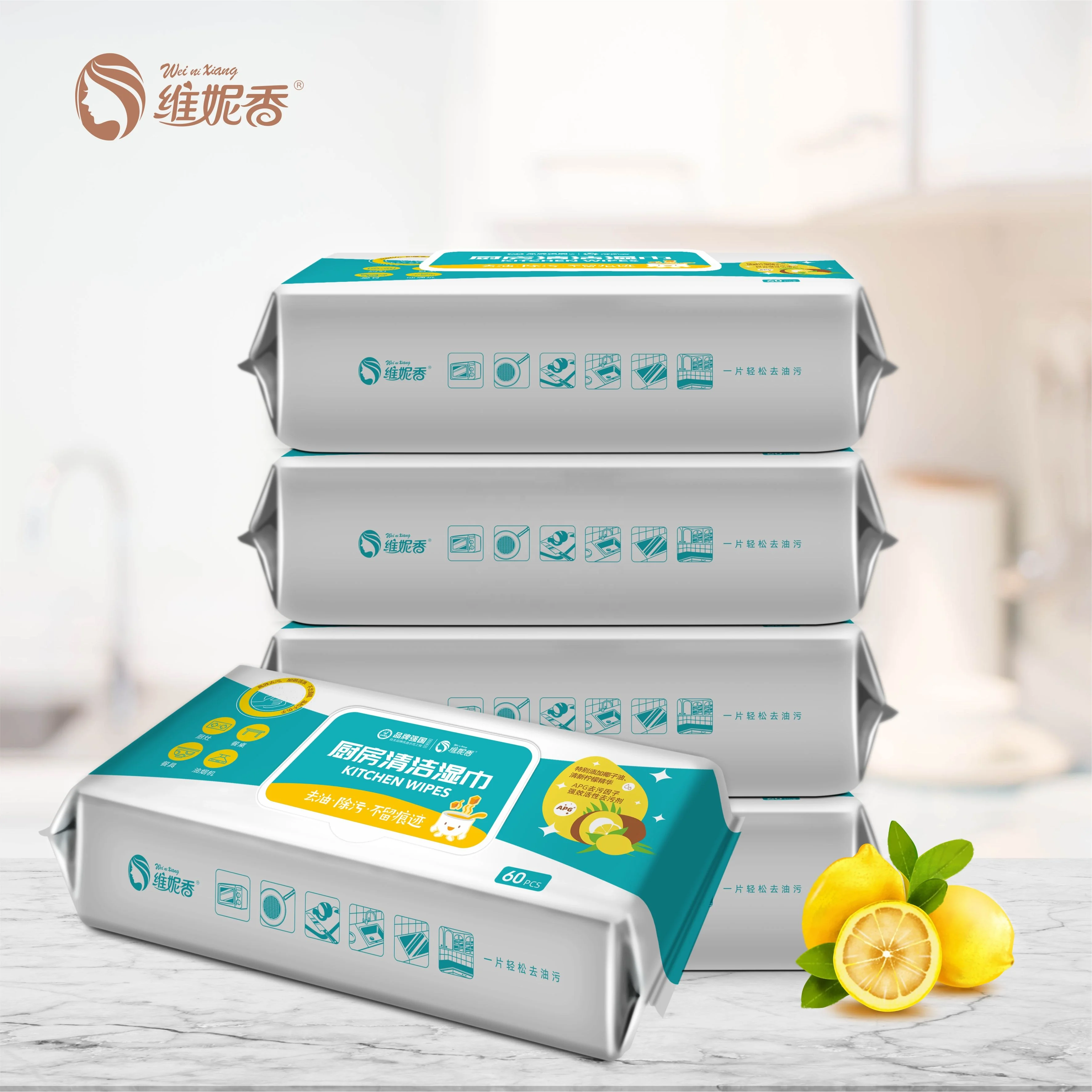 Фабричные влажные салфетки OEM для кухни одноразовые органические уборки с личной этикеткой гигиенические кухонные 60