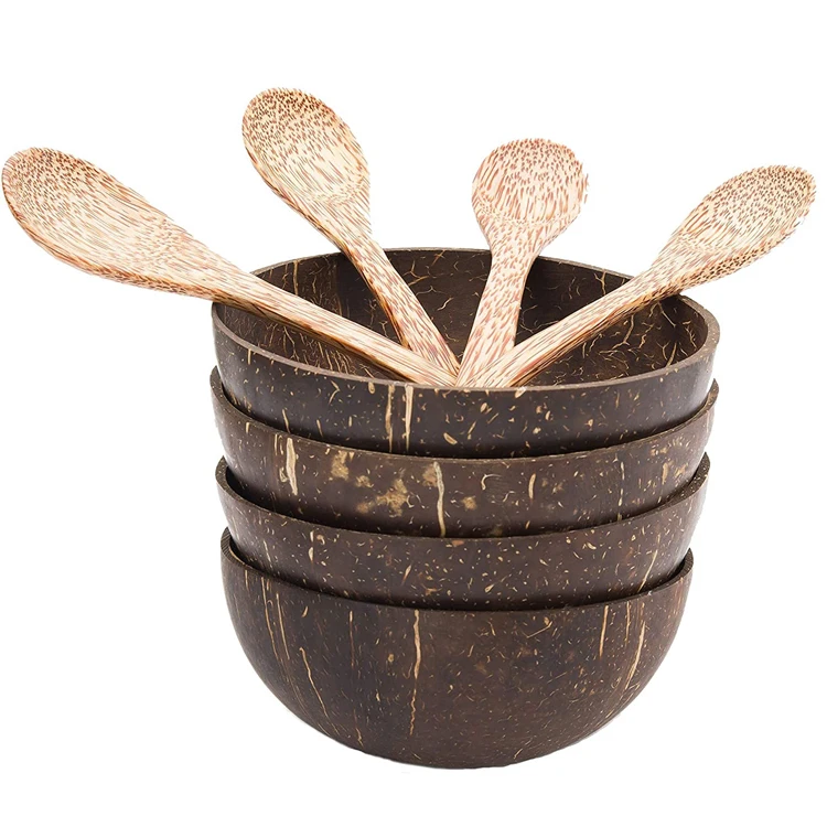 Polished Coconut Bowls 4 pieces Natural Coconut Shell Bowls Set