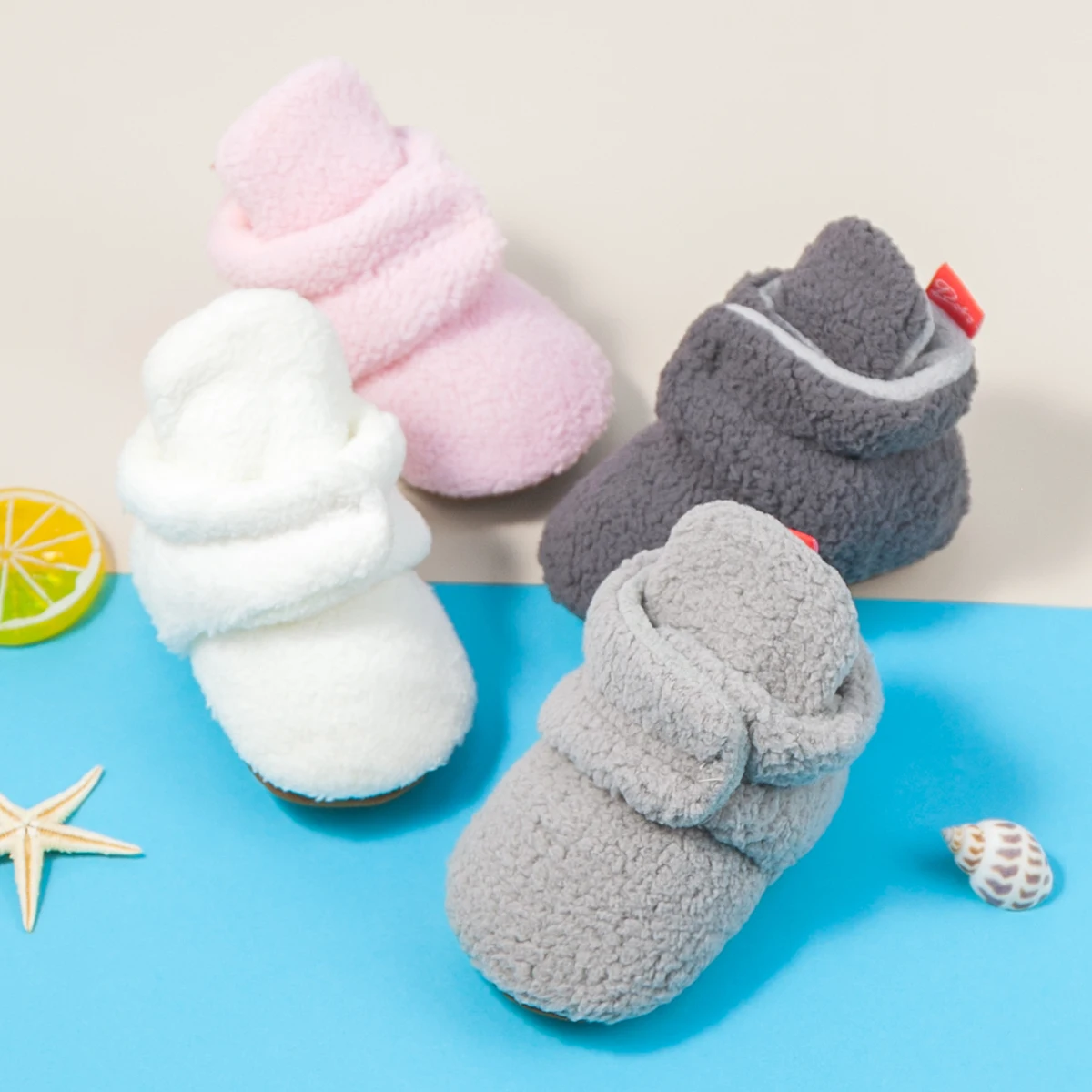 Customize Fleece Lined Baby Booties Hook&Loop Closure Soft Warm Infant & Toddler Winter Shoes Crib Shoes